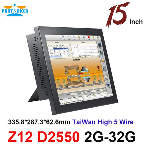 Partaker Elite Z12 15 Inch Intel Atom D2550 Taiwan High Temperature 5 Wire Touch Screen All In One Pc With 6*COM