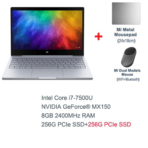 13.3 inch Xiaomi Mi Laptop Notebook Air Original Intel Core i7-7500U 8GB DDR4 Fingerprint Recognition FHD Display Windows 10