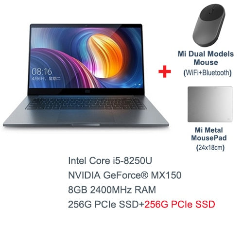 Original Xiaomi Mi Laptop Pro 15.6 Inch Intel Quad Core NVIDIA GeForce MX150 1920x1080 FHD Fingerprint Unlock Dark Grey