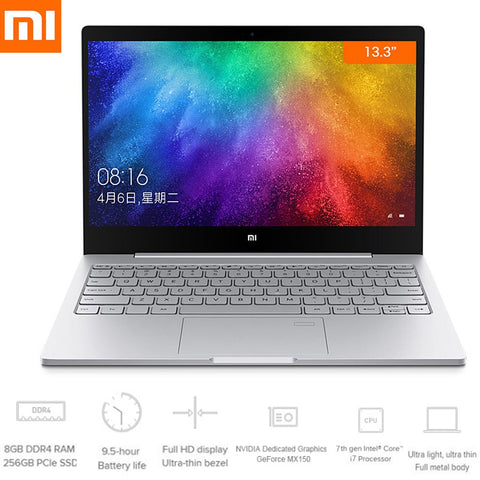 Xiaomi Notebook Air 13.3 Fingerprint Laptop 8GB+256GB Windows 10 Chinese Version Intel Core i7-7500U Dual Core 2.7GHz Dual WiFi