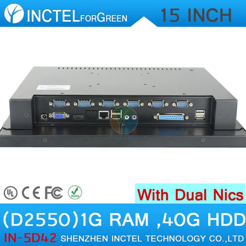 15 inch Intel D2550 1.86G LED 4-wire Resistive Touch Screen Industrial  POS System ALL IN One Desktop PC with 2*RJ45 6*COM