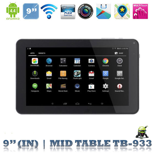 9" inch Google Android4.4 Quad Core 16GB Pad Dual Camera Tablet PC Black US Plug