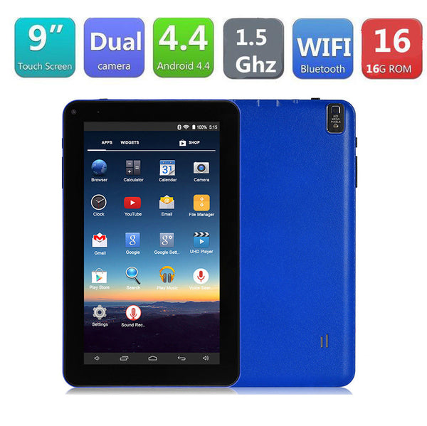 9" inch Google Android4.4 Quad Core 16GB Pad Dual Camera Tablet PC Black US Plug