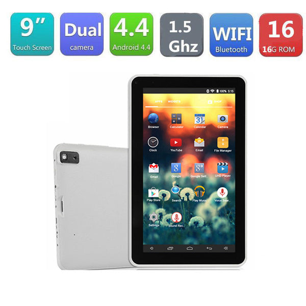9" inch Google Android4.4 Quad Core 16GB Pad Dual Camera Tablet PC Black US Plug